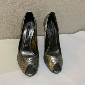 Purple Label Ralph Lauren Collection Snake Print Open Toe Leather Shoes 8.5 B